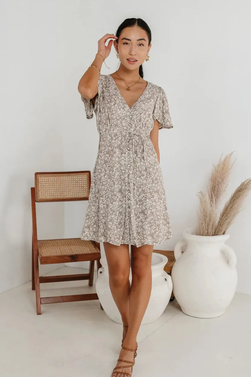 Dresses>Bohme Abbie Floral Mini Dress in Taupe