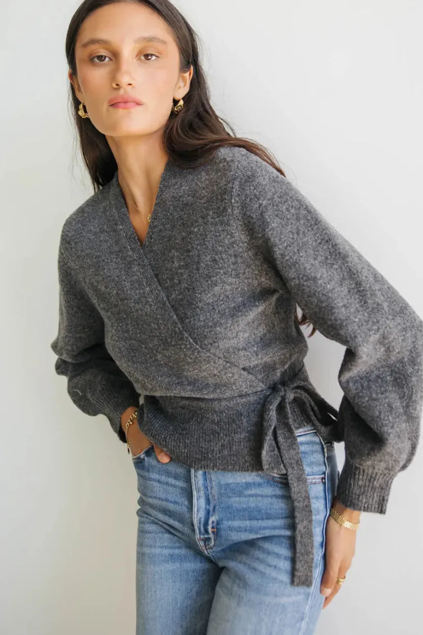 Tops | Sweaters>Bohme Addie Wrap Cardigan in Charcoal