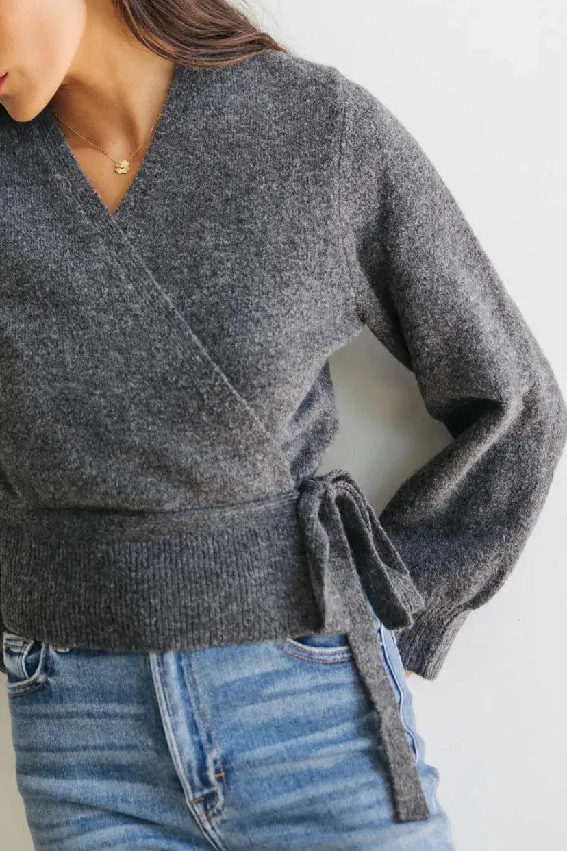 Tops | Sweaters>Bohme Addie Wrap Cardigan in Charcoal