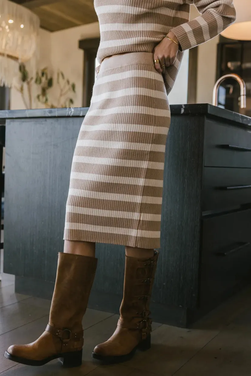 Skirts | All Bottoms>Bohme Alani Striped Skirt in Taupe