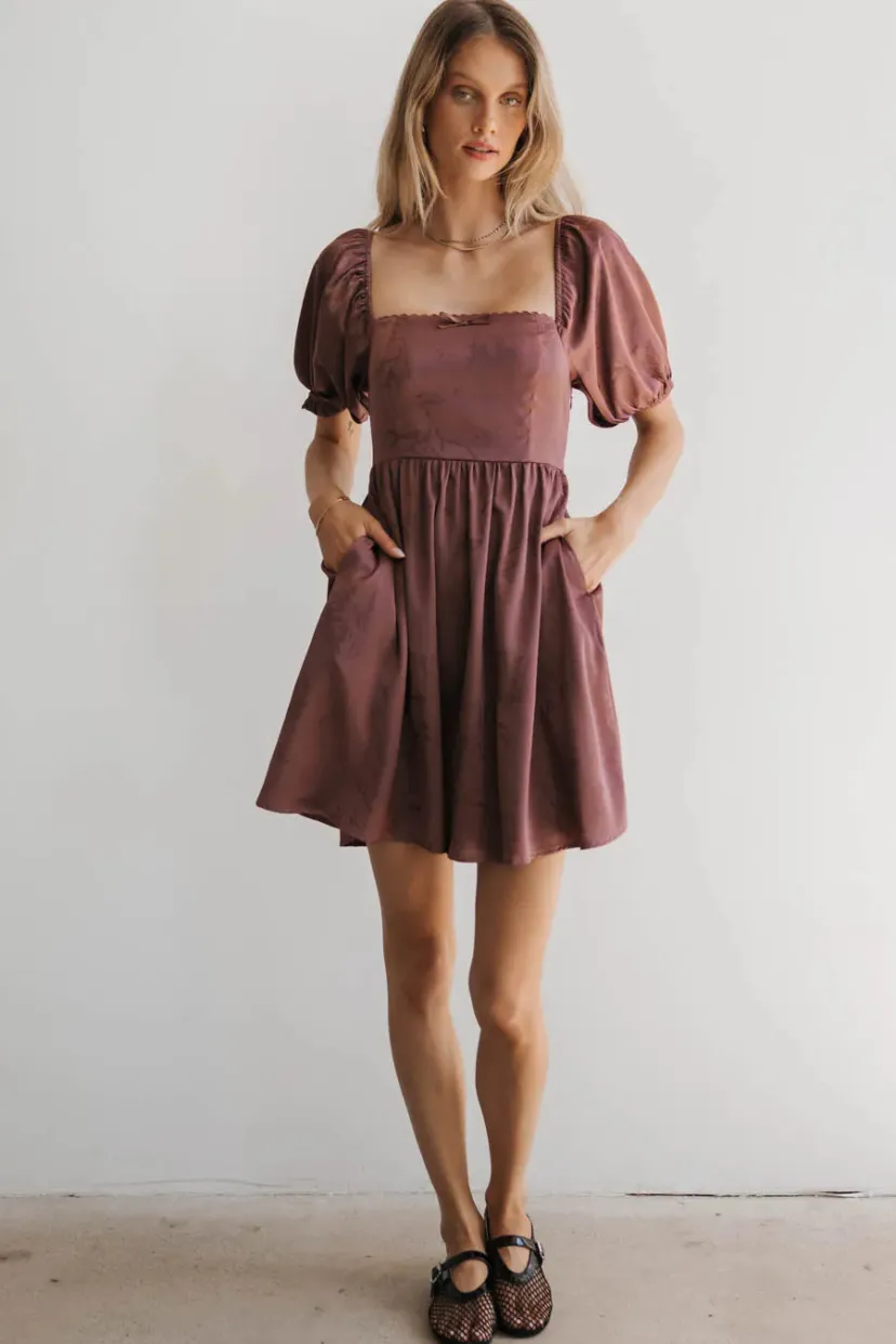 Dresses | Mini Dresses>Bohme Alexis Satin Mini Dress in Mauve