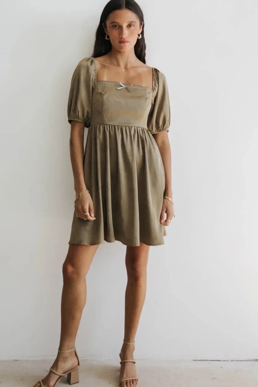 Dresses | Mini Dresses>Bohme Alexis Satin Mini Dress in Olive