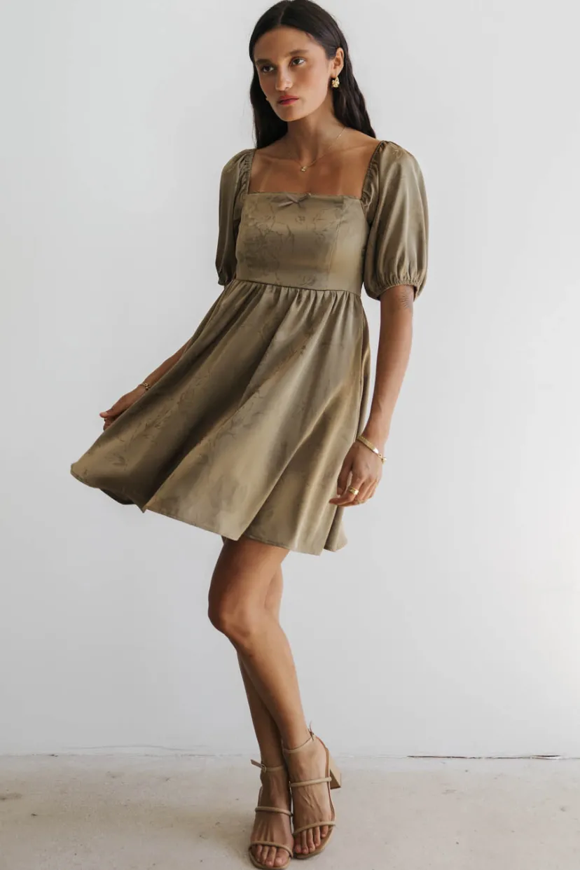 Dresses | Mini Dresses>Bohme Alexis Satin Mini Dress in Olive