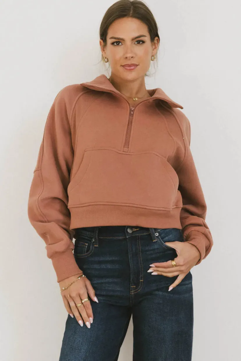 Tops | Sweaters>Bohme Alyssa Half Zip in Brick