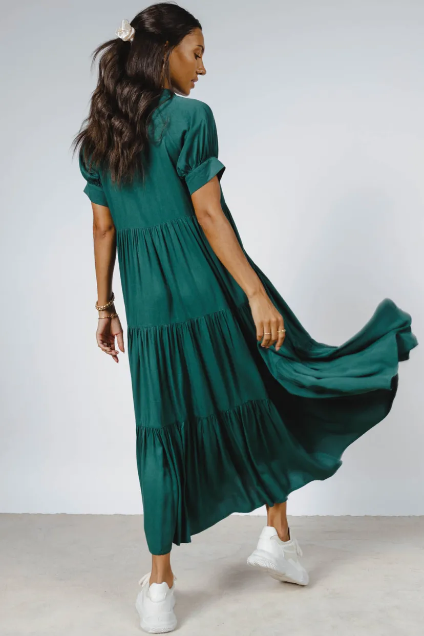 Dresses | Midi Dresses>Bohme Amanda Tiered Dress in Hunter Green Huntergreen