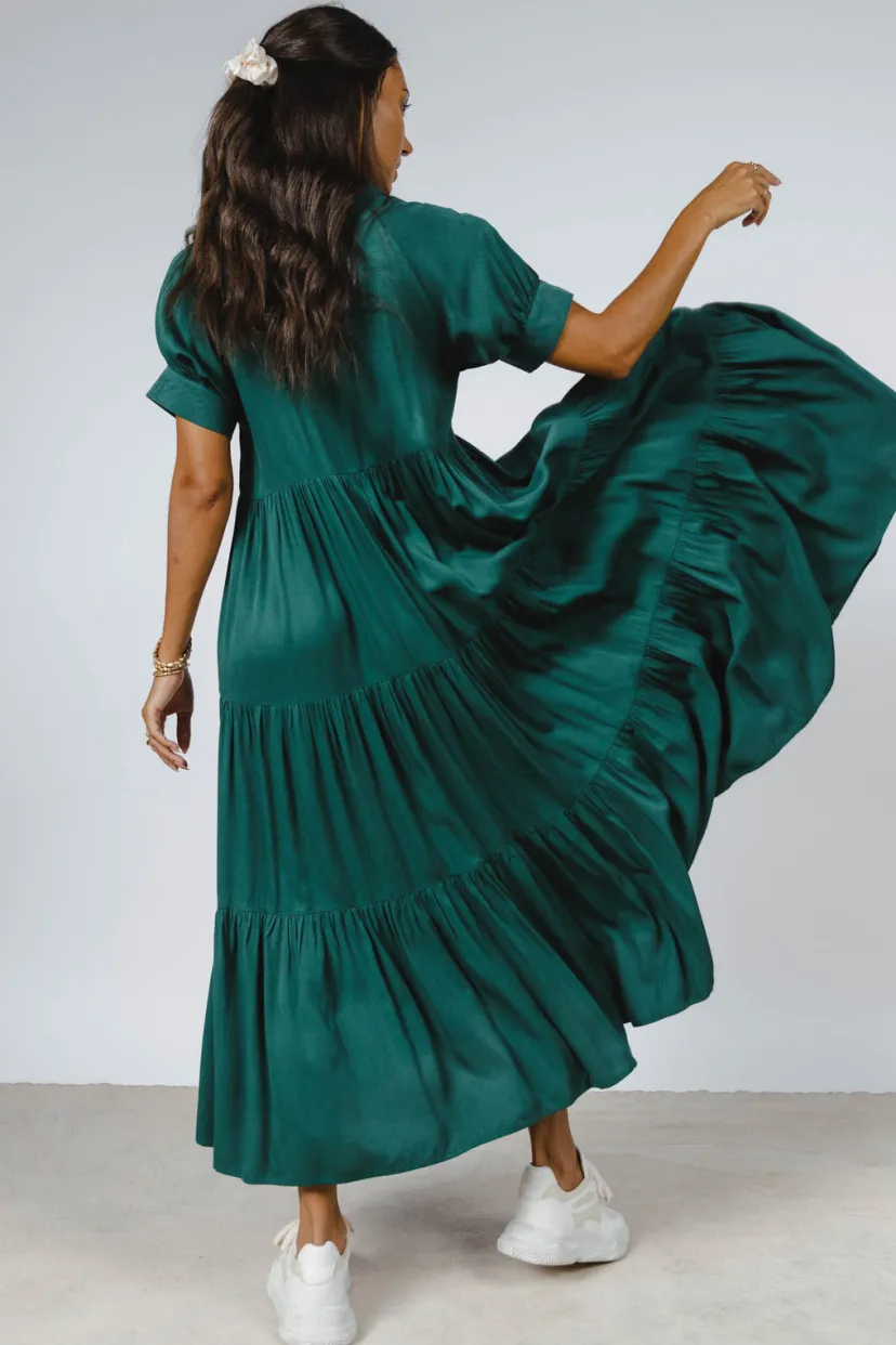 Dresses | Midi Dresses>Bohme Amanda Tiered Dress in Hunter Green Huntergreen