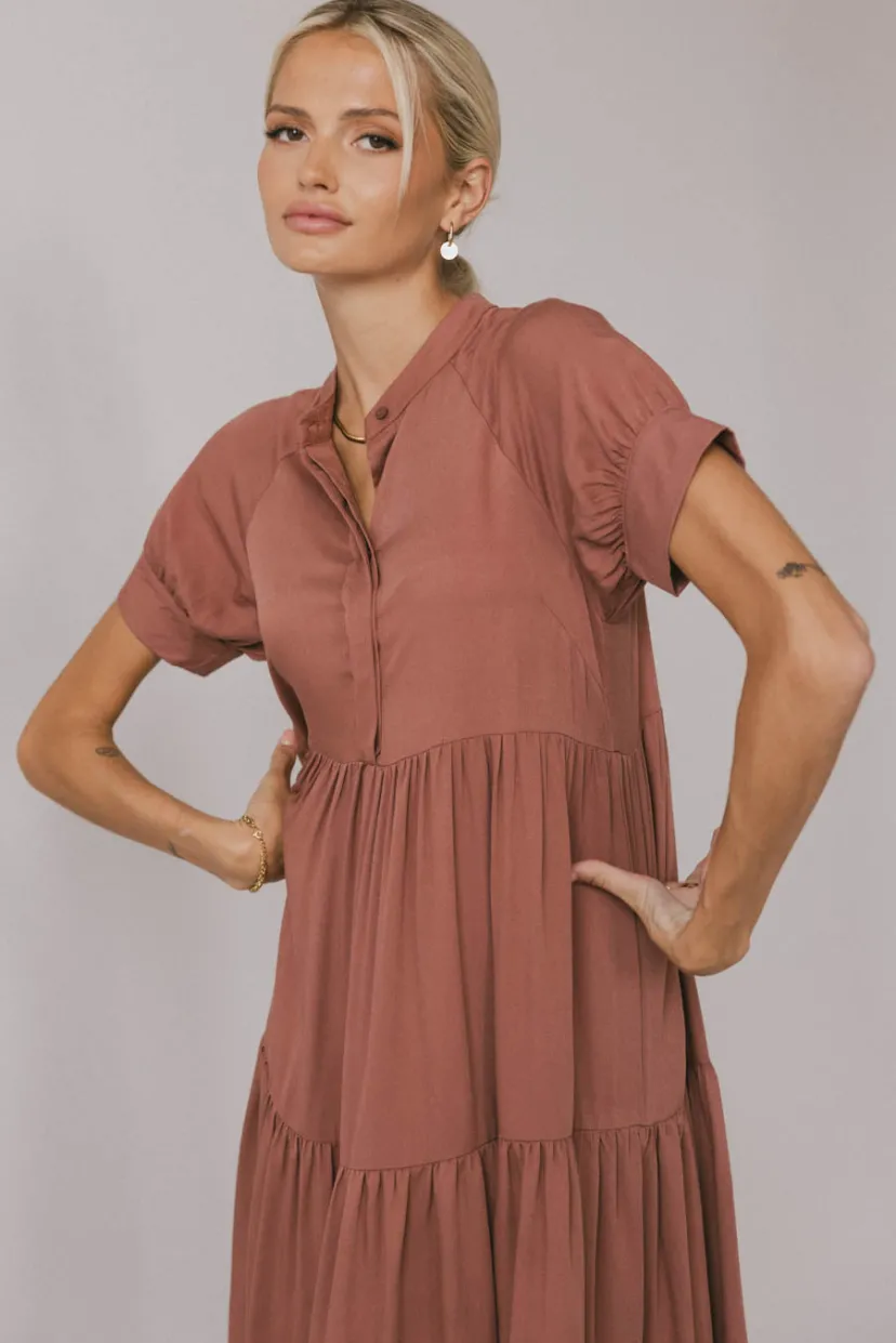 Dresses | Midi Dresses>Bohme Amanda Tiered Dress in Raisin