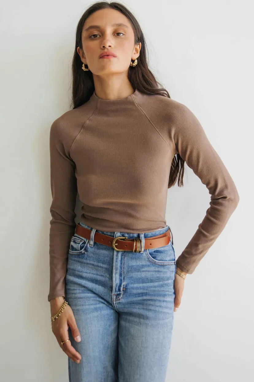 Tops | Essentials>Bohme Amaya Mock Neck Top in Mocha