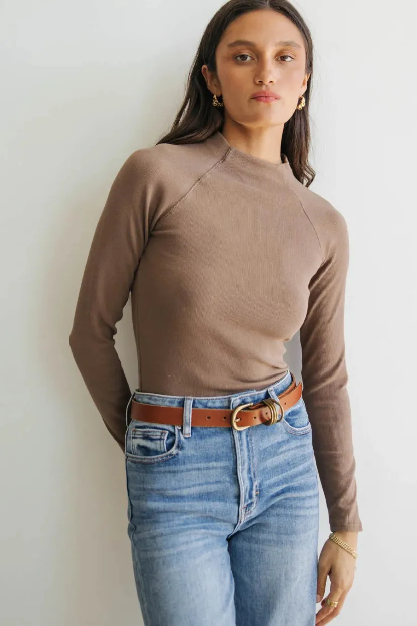 Tops | Essentials>Bohme Amaya Mock Neck Top in Mocha