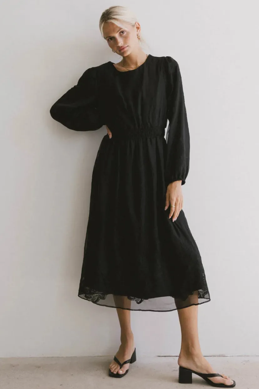 Dresses | Midi Dresses>Bohme Andee Embroidered Midi Dress in Black