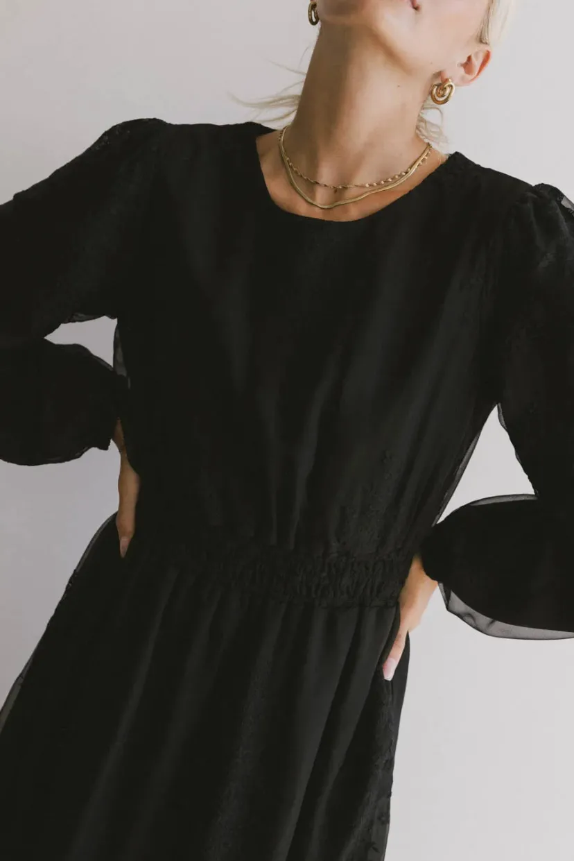 Dresses | Midi Dresses>Bohme Andee Embroidered Midi Dress in Black