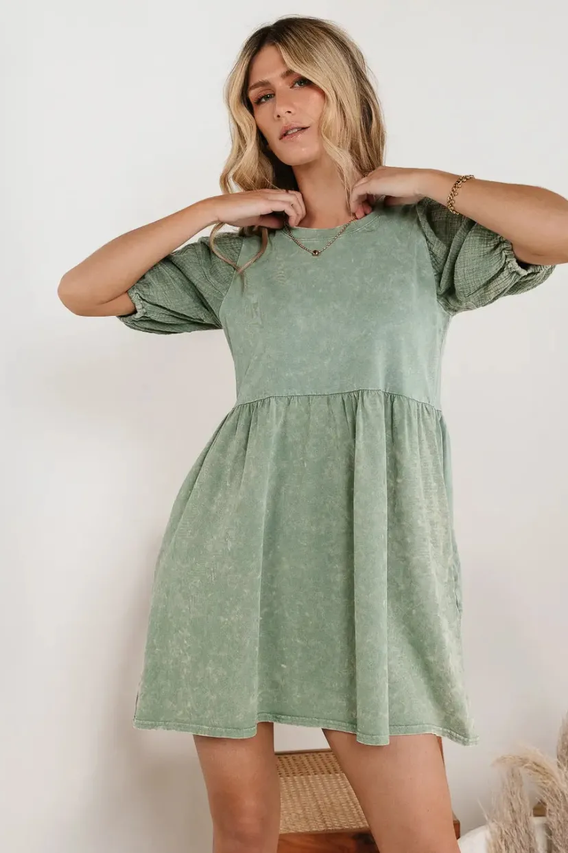 Dresses>Bohme Andra Mini Dress in Sage