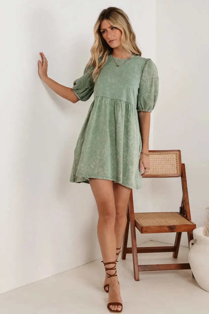 Dresses>Bohme Andra Mini Dress in Sage