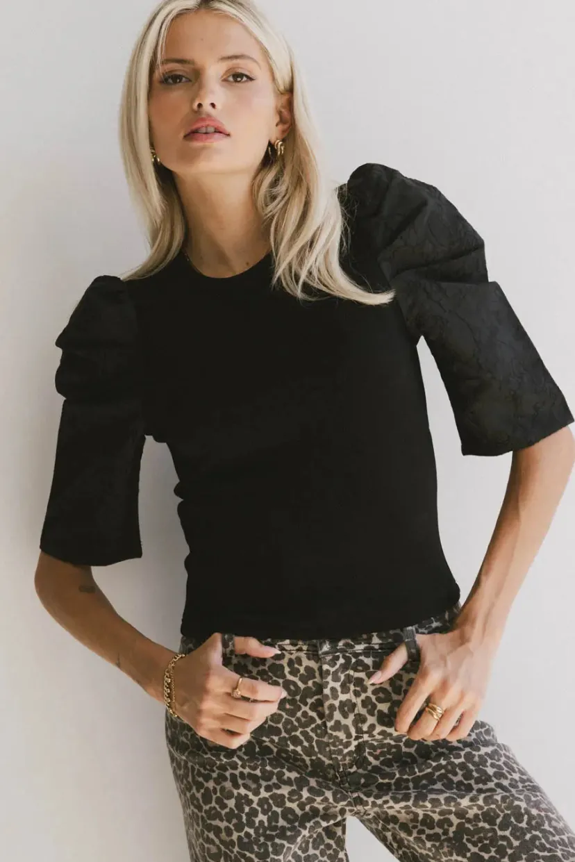 Tops | Blouses>Bohme Andrea Mixed Media Top in Black