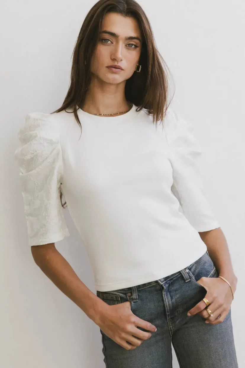 Tops | Blouses>Bohme Andrea Mixed Media Top in Cream