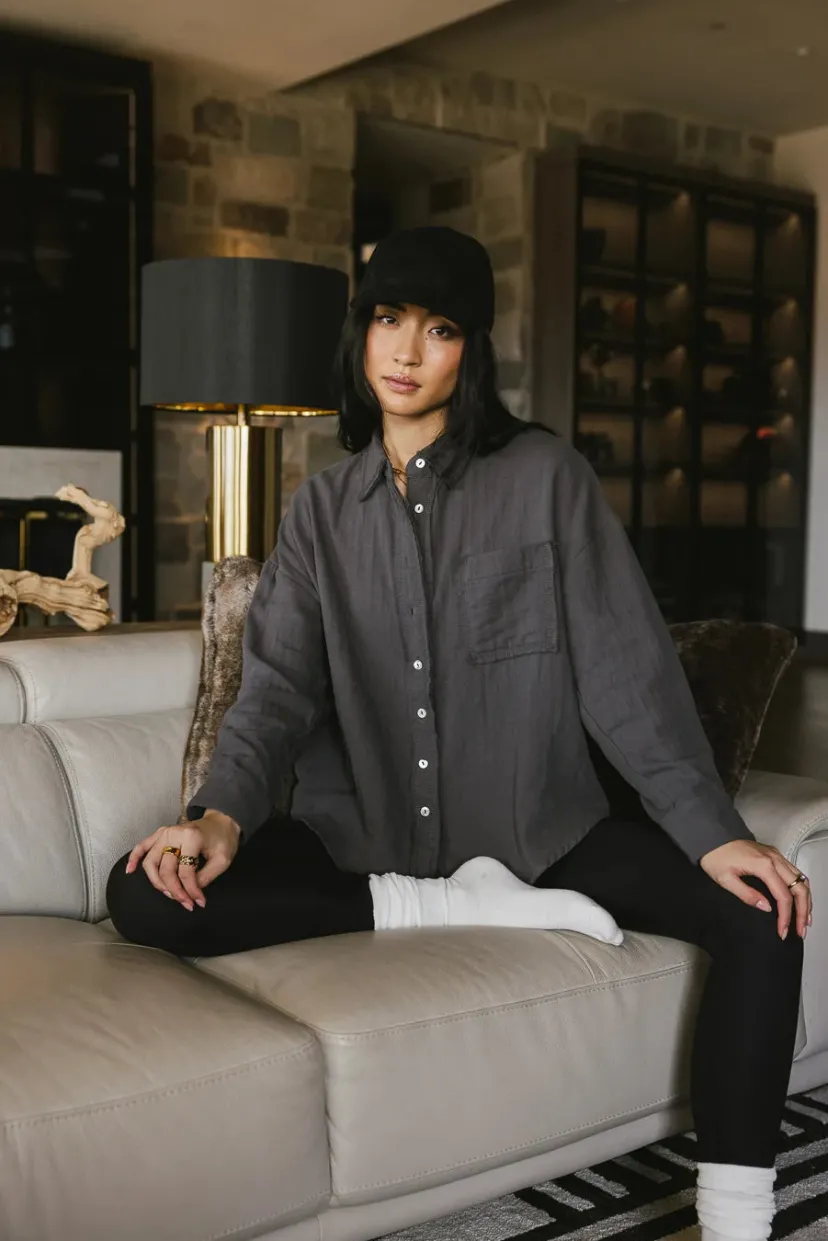 Tops | Blouses>Bohme Angela Button Up in - FINAL SALE Charcoal