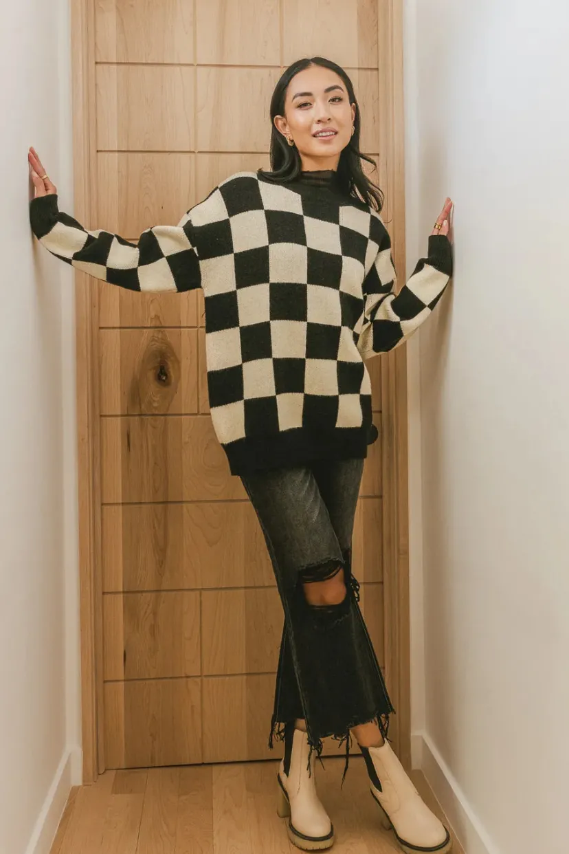 Tops>Bohme Angela Checkered Sweater in Black