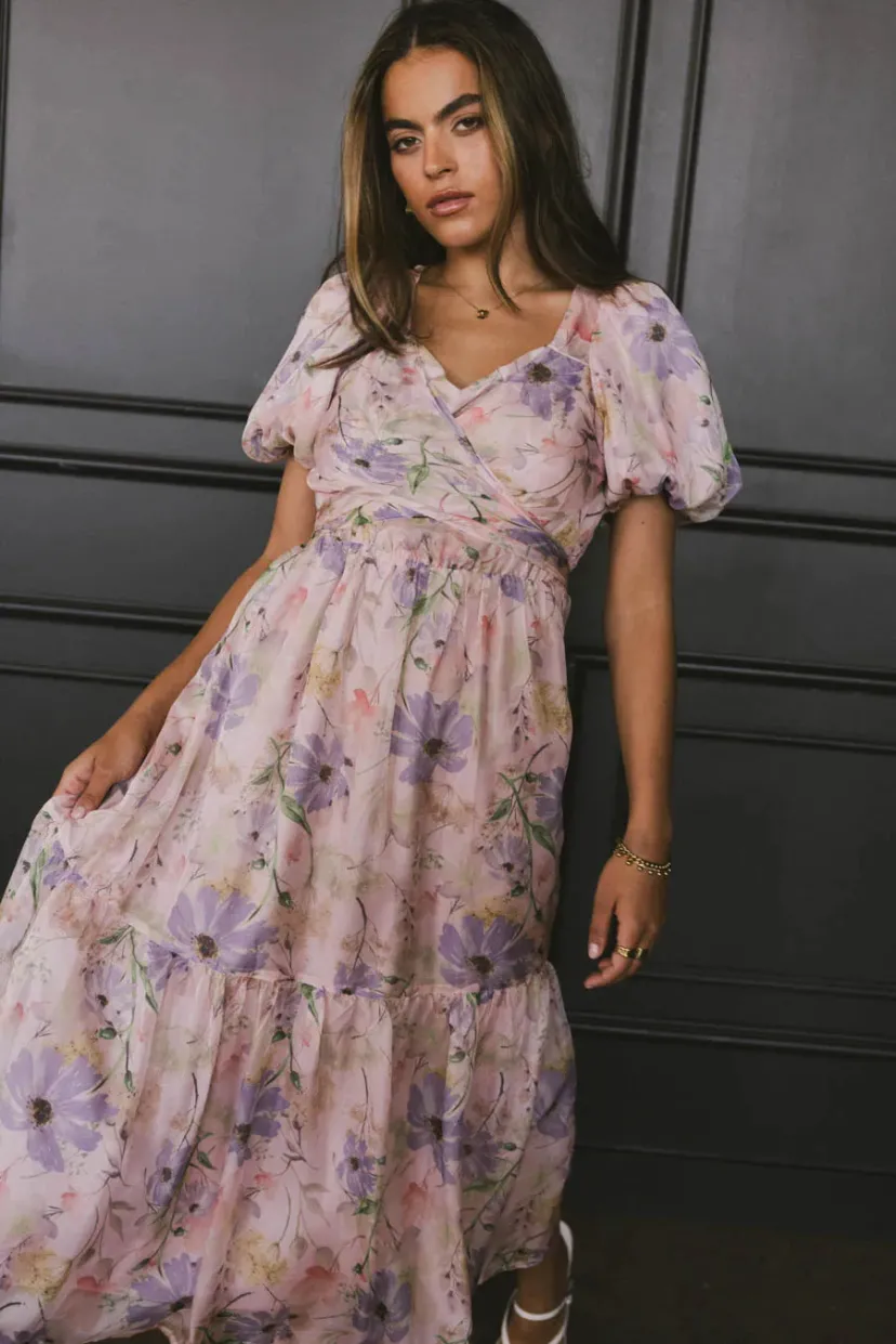 Dresses | Midi Dresses>Bohme Angelique Floral Tie Dress in Pink