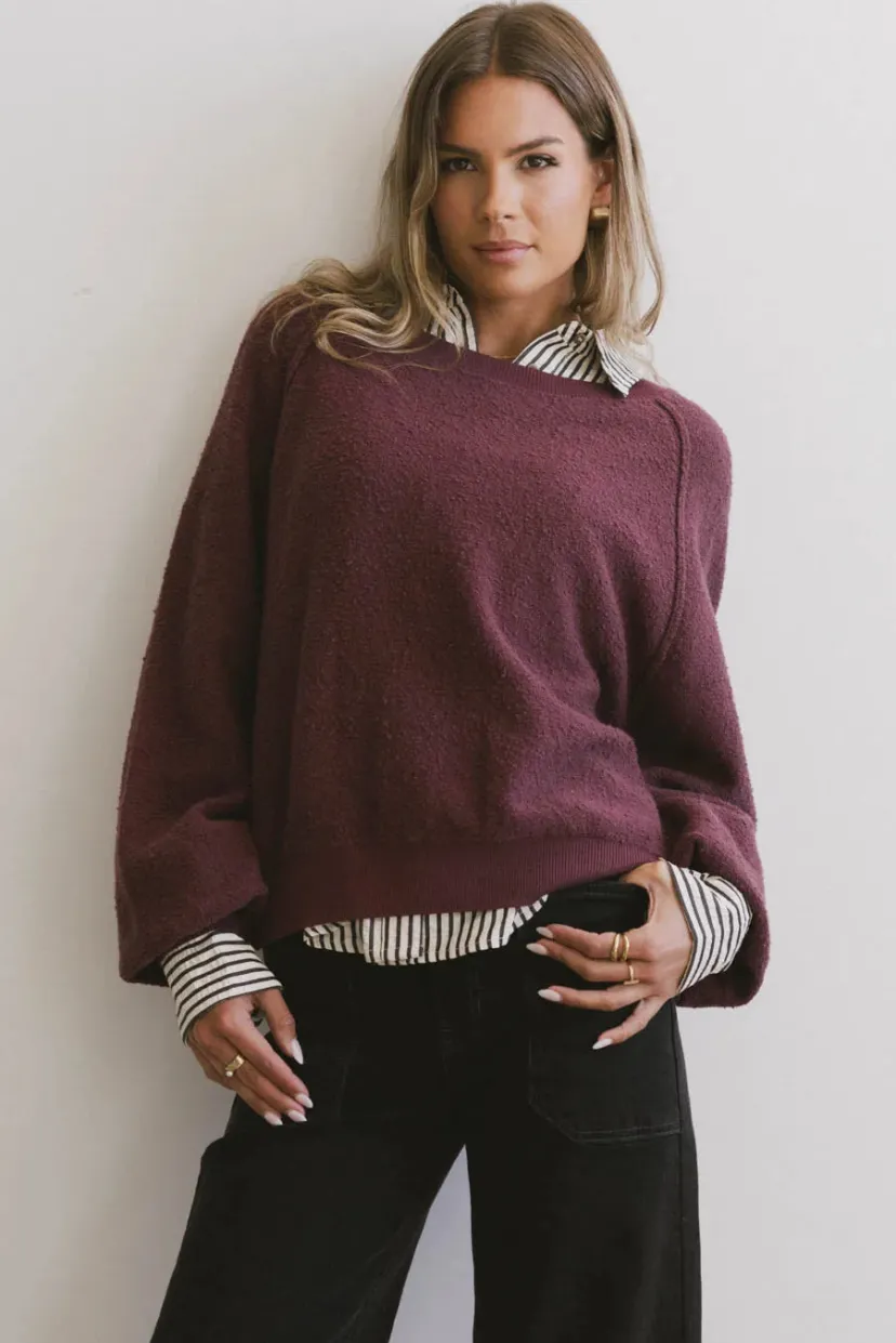 Tops | Sweaters>Bohme Annaleah Textured Sweatshirt in Burgundy