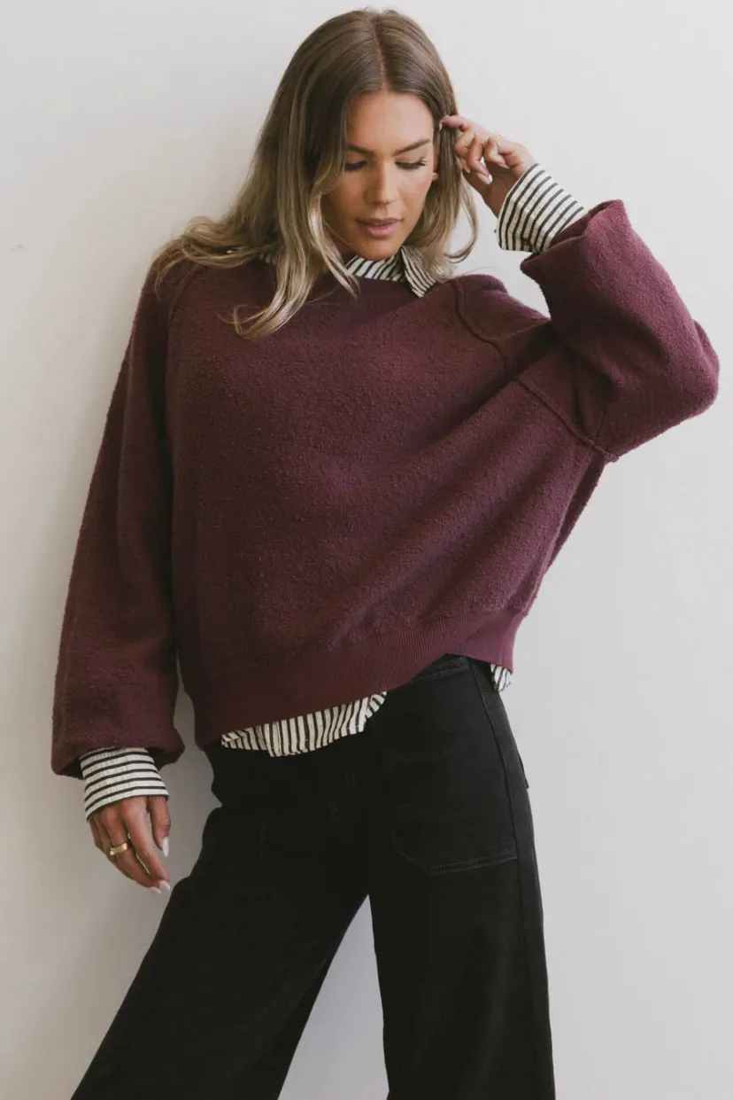 Tops | Sweaters>Bohme Annaleah Textured Sweatshirt in Burgundy