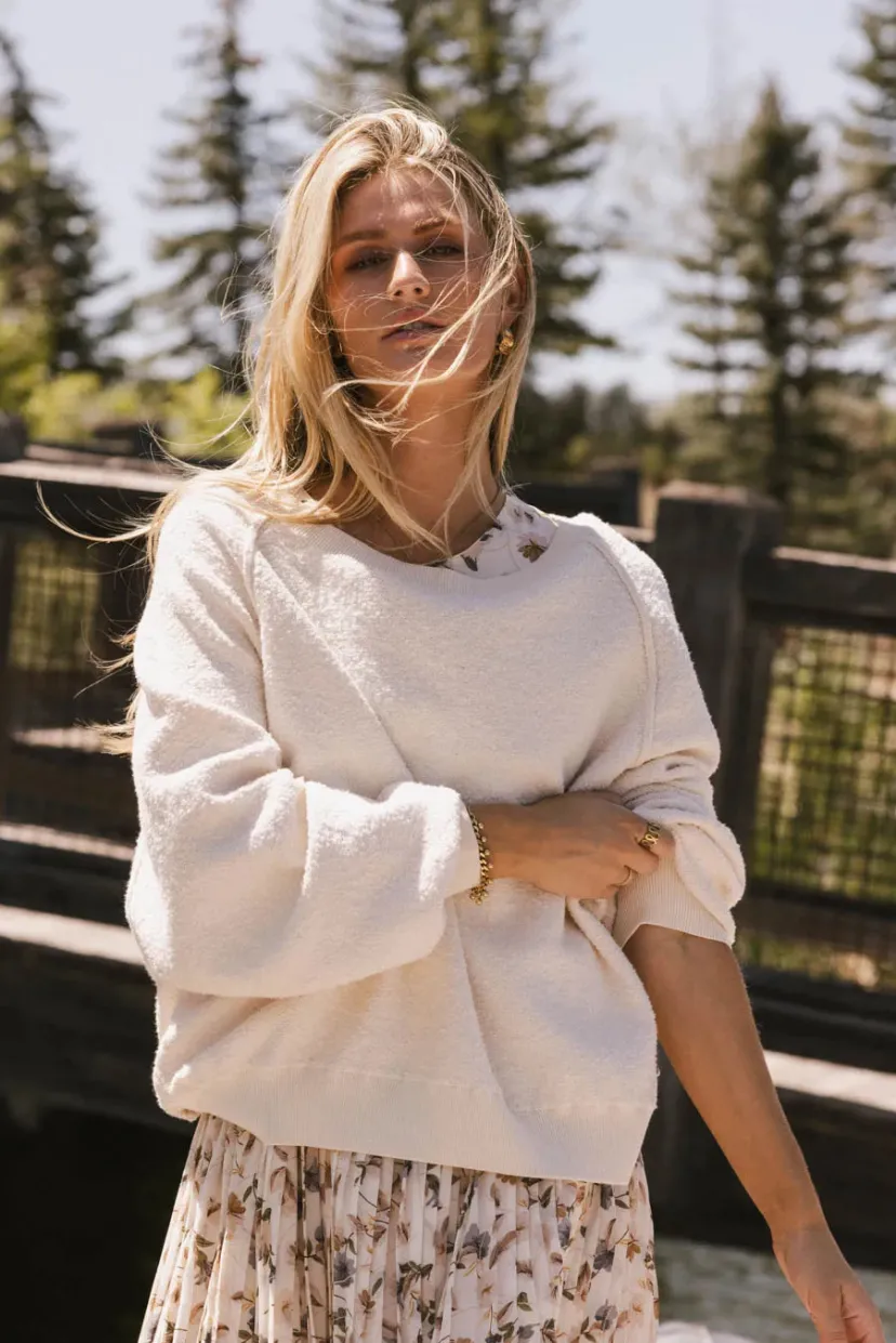 Tops | Sweaters>Bohme Annaleah Textured Sweatshirt in Cream