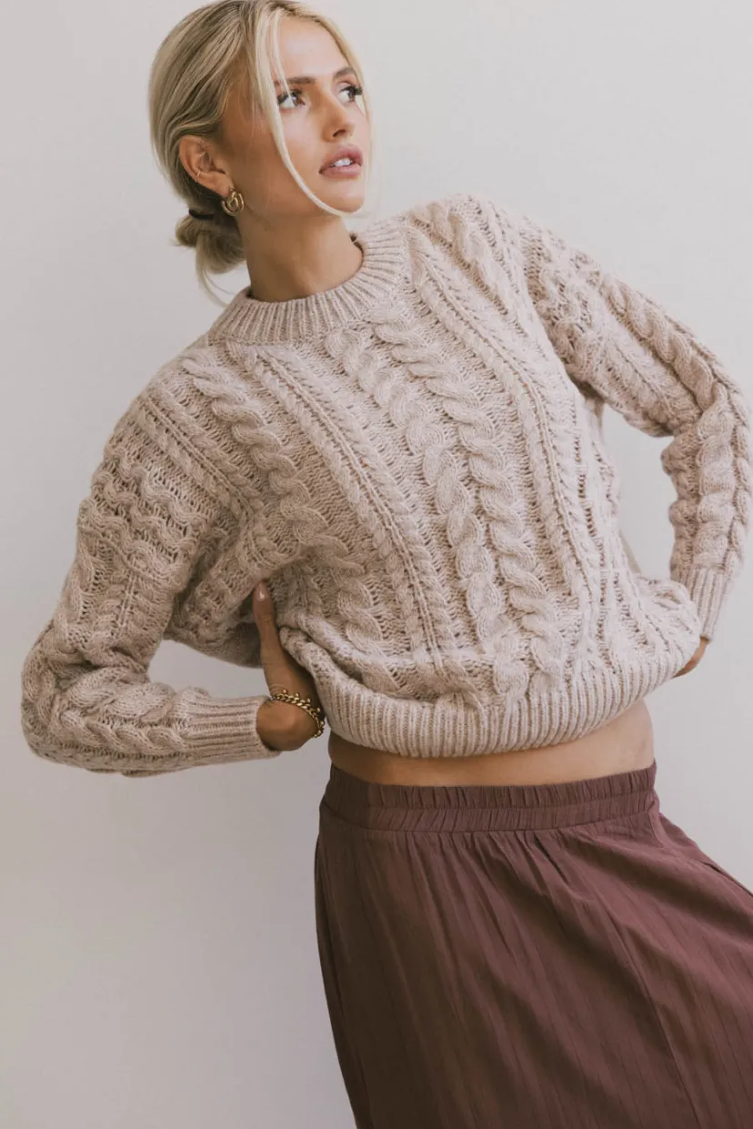 Tops | Sweaters>Bohme Annie Cable Knit Sweater in Taupe