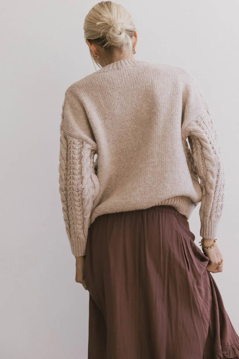 Tops | Sweaters>Bohme Annie Cable Knit Sweater in Taupe