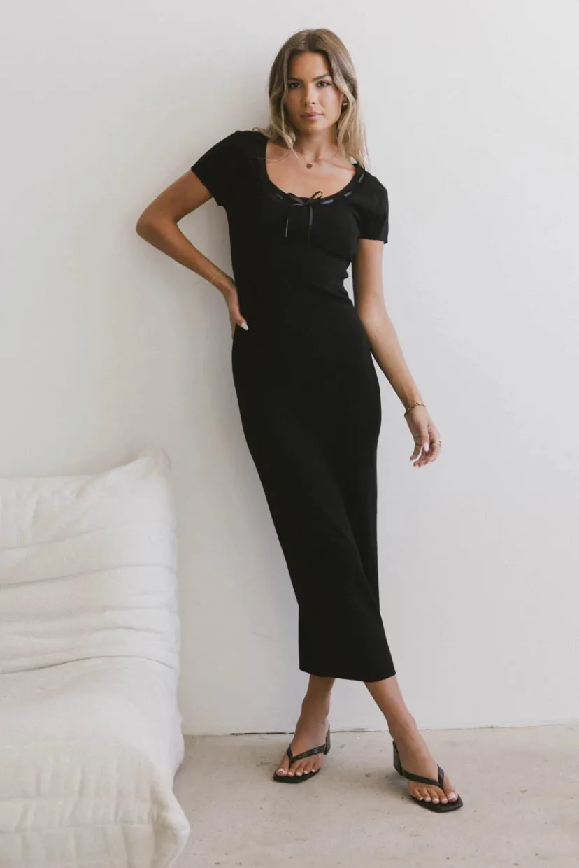 Dresses | Midi Dresses>Bohme Ariah Ribbon Trim Sweater Dress in Black