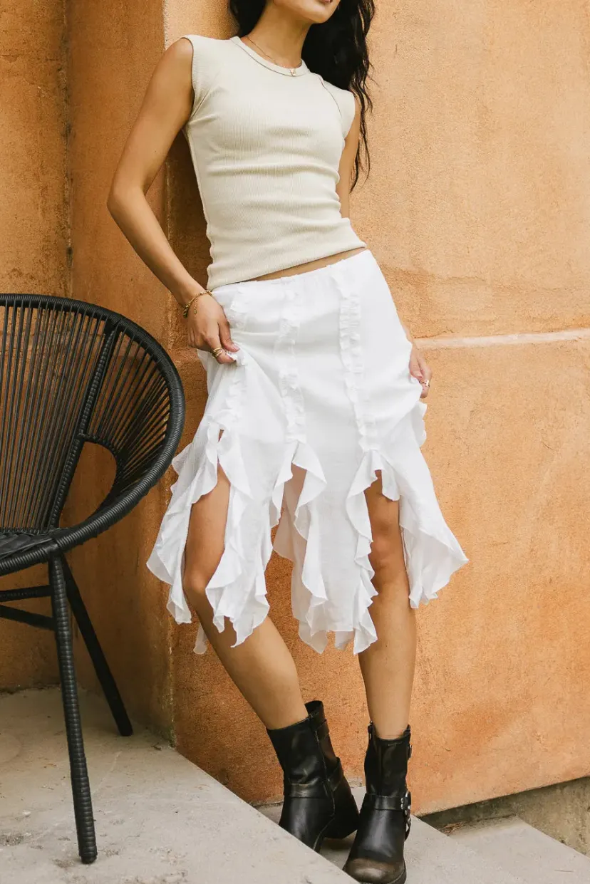 Skirts | All Bottoms>Bohme Arista Ruffled Midi Skirt in White