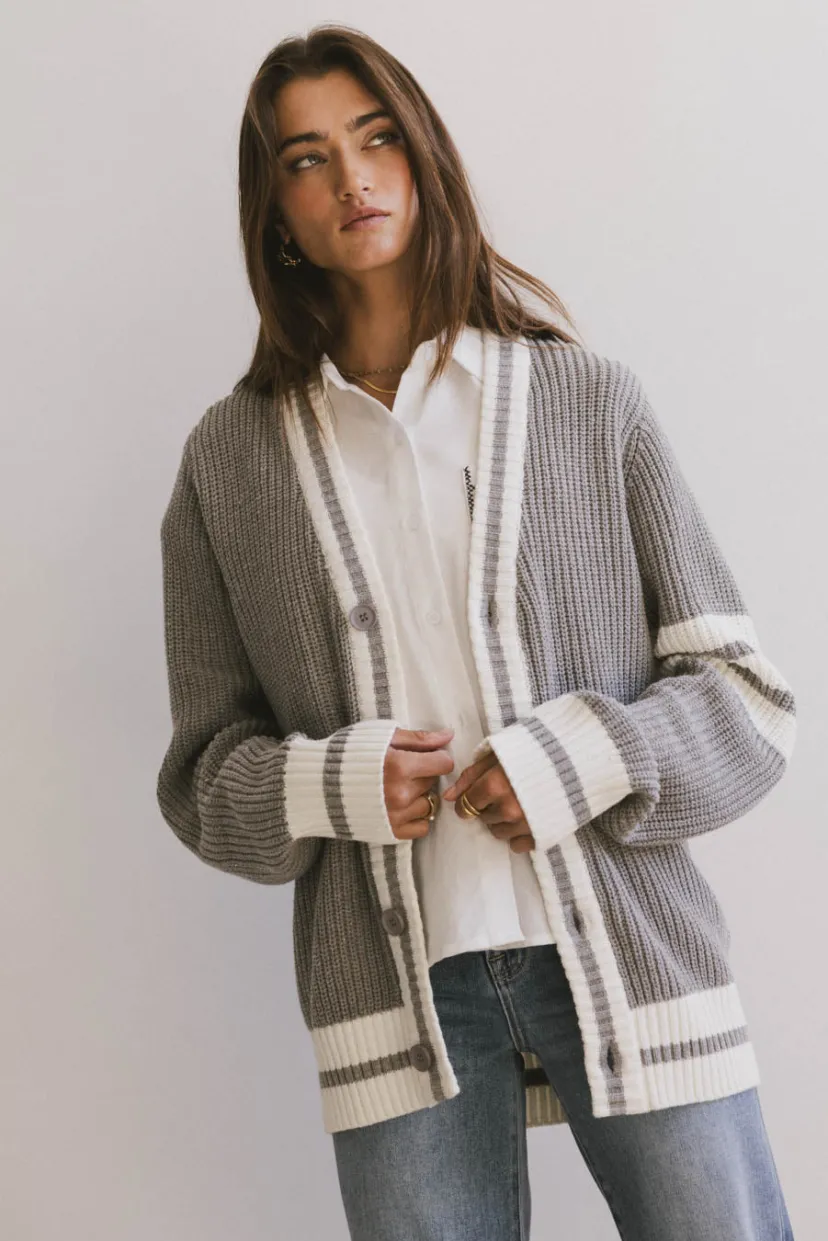 Tops | Sweaters>Bohme Aurelia Knit Cardigan in Grey