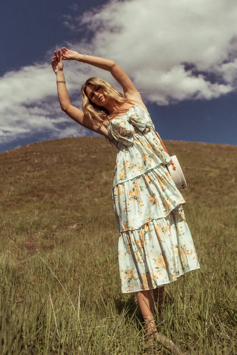 Dresses | Midi Dresses>Bohme Ava Floral Midi Dress in - FINAL SALE Sage