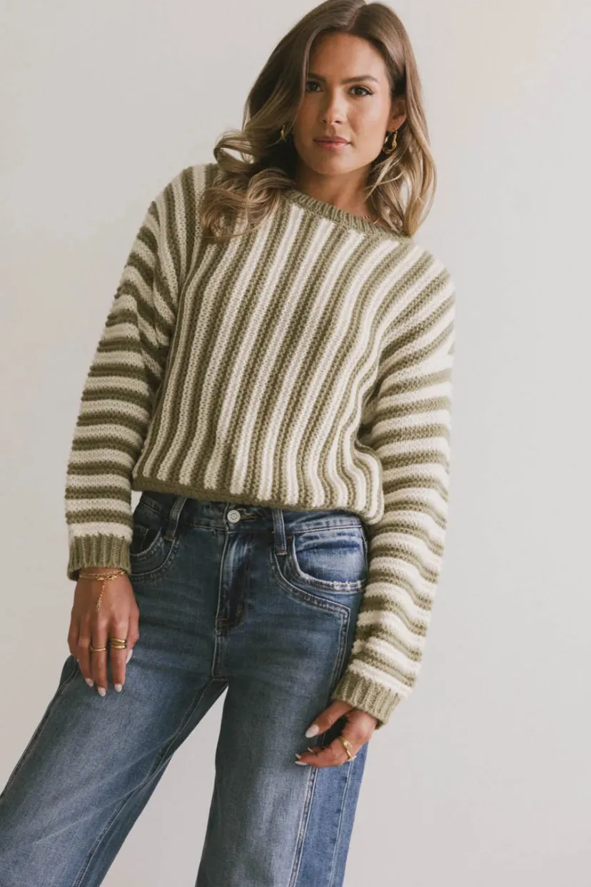 Tops | Sweaters>Bohme Baila Striped Sweater in Moss