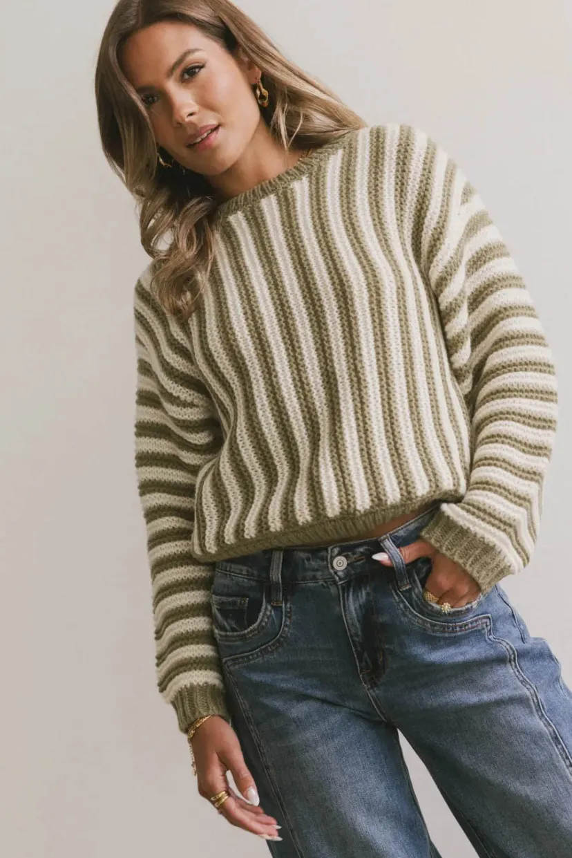 Tops | Sweaters>Bohme Baila Striped Sweater in Moss