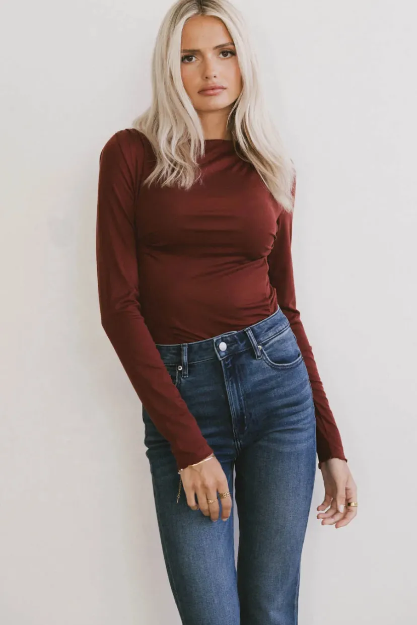 Tops | Essentials>Bohme Bianca Ruched Top in Burgundy