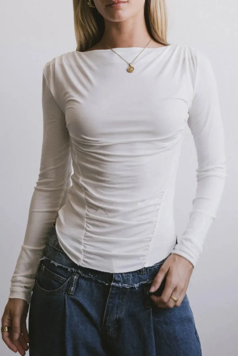 Tops | Essentials>Bohme Bianca Ruched Top in Ivory