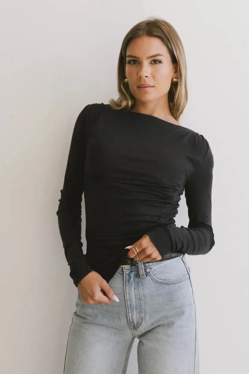 Tops | Essentials>Bohme Bianca Ruched Top in Navy