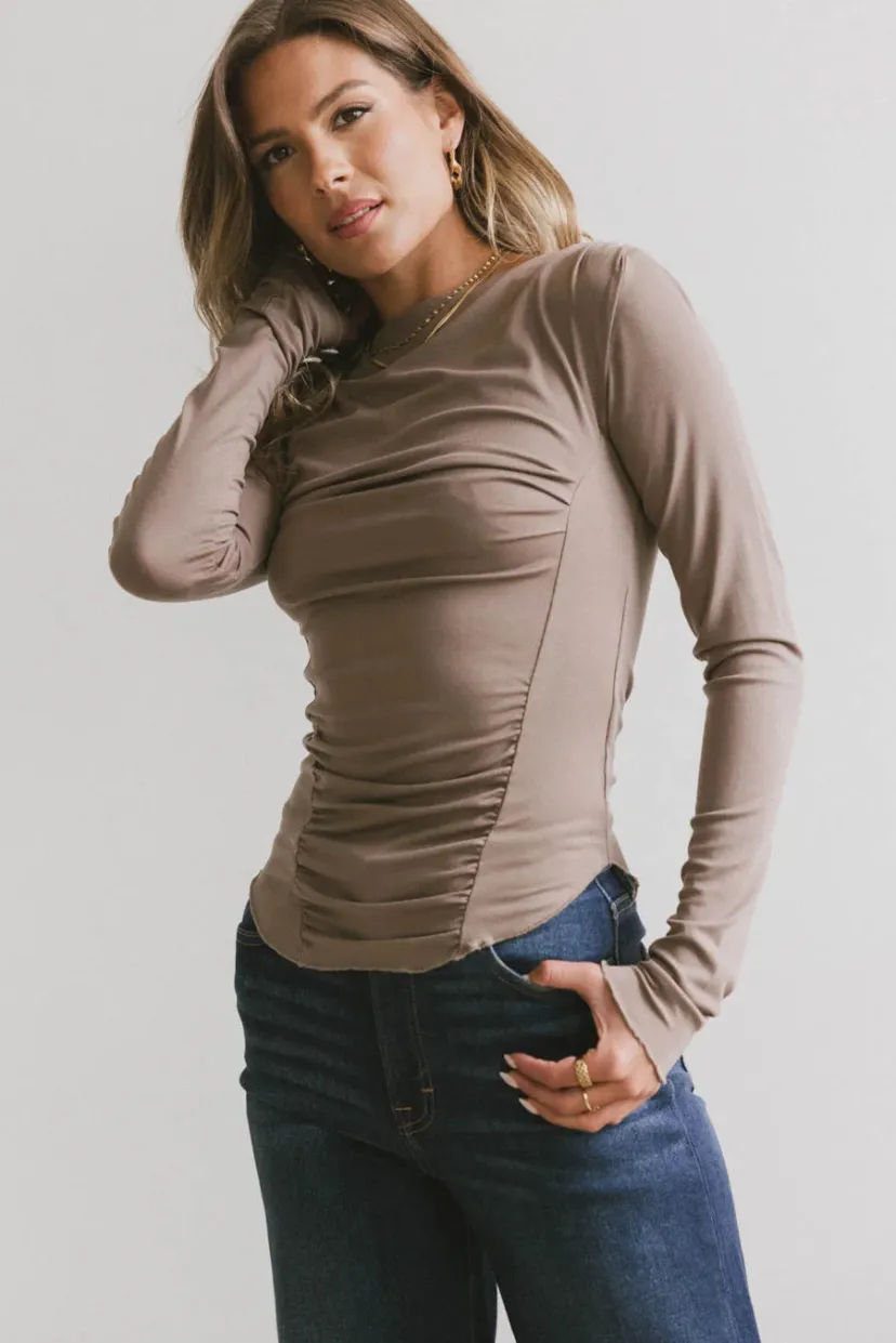 Tops | Essentials>Bohme Bianca Ruched Top in Taupe