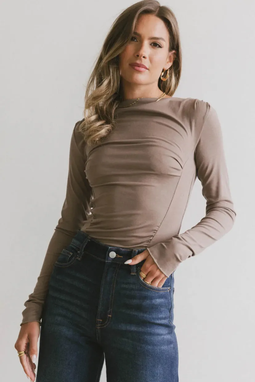 Tops | Essentials>Bohme Bianca Ruched Top in Taupe