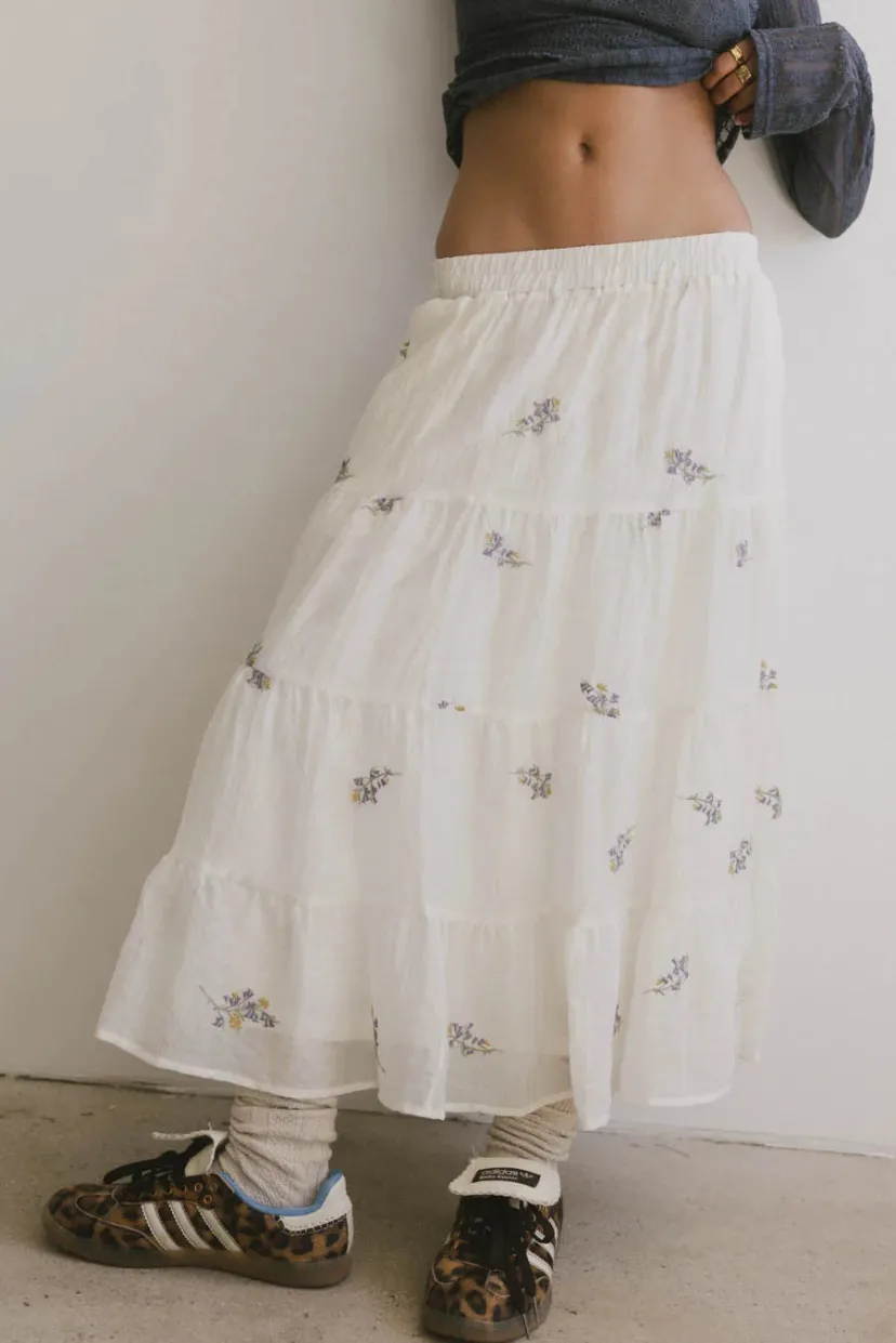 Skirts | All Bottoms>Bohme Bluebell Embroidered Midi Skirt