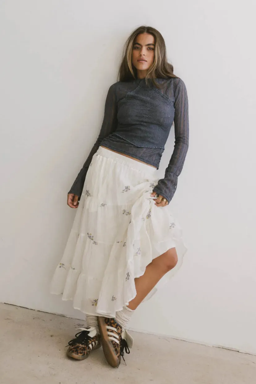 Skirts | All Bottoms>Bohme Bluebell Embroidered Midi Skirt