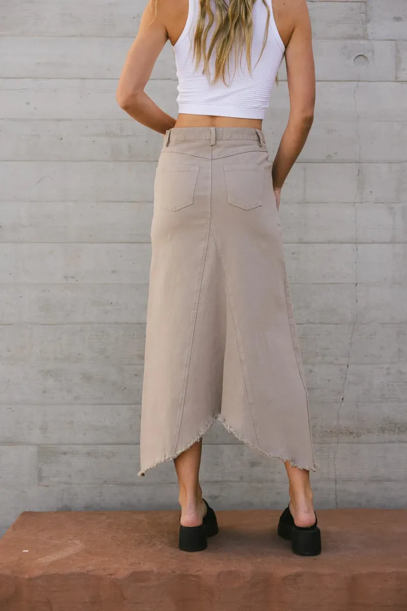 Skirts | All Bottoms>Bohme Blythe Denim Skirt in Taupe