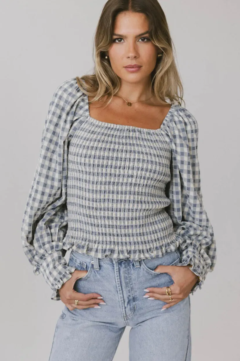 Tops | Blouses>Bohme Brinklee Smocked Blouse in Blue