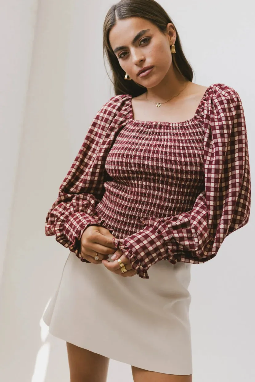 Tops | Blouses>Bohme Brinklee Smocked Blouse in Burgundy