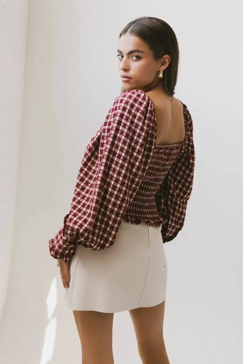 Tops | Blouses>Bohme Brinklee Smocked Blouse in Burgundy