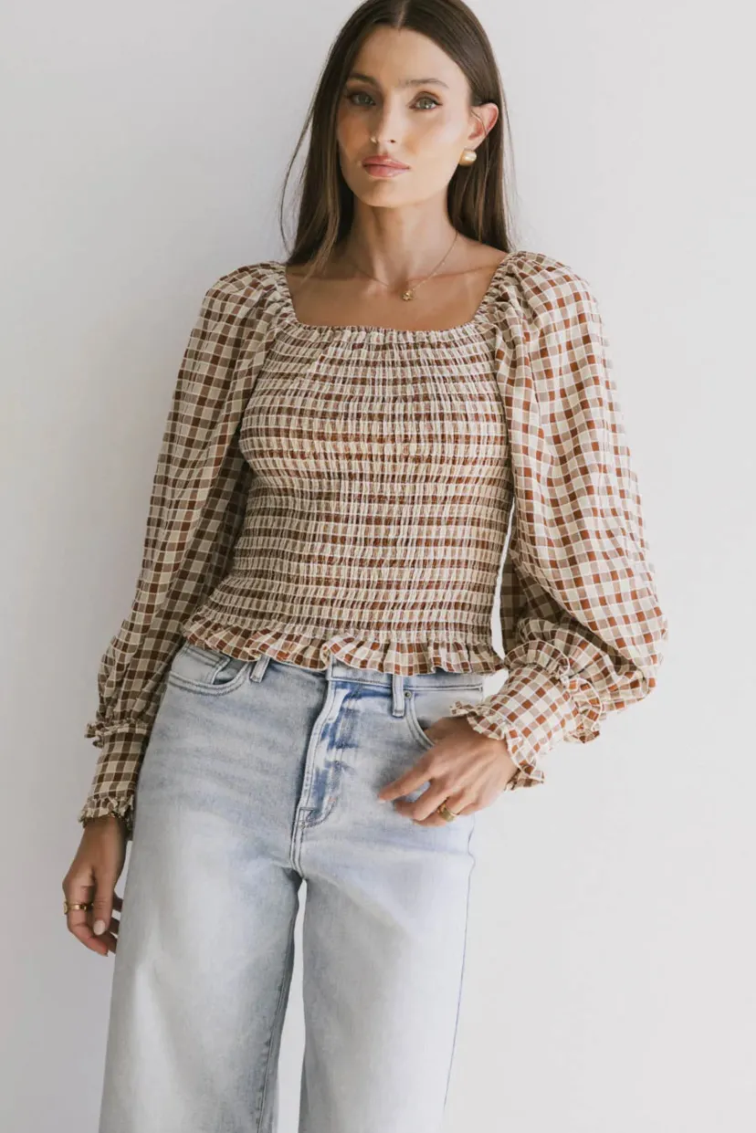 Tops>Bohme Brinklee Smocked Blouse in Rust