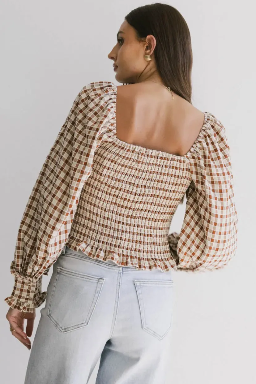 Tops>Bohme Brinklee Smocked Blouse in Rust