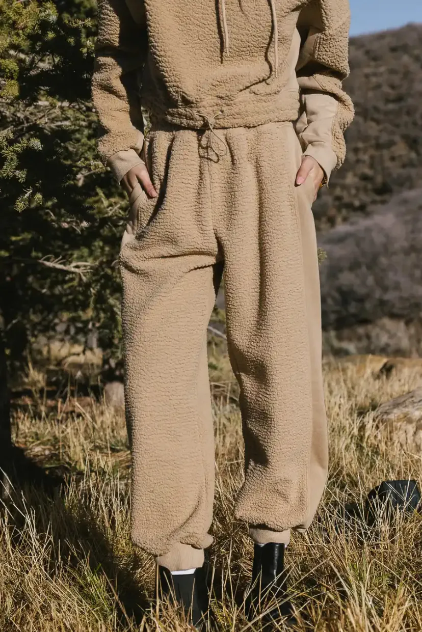 Pants | All Bottoms>Bohme Callie Sherpa Joggers in - FINAL SALE Camel