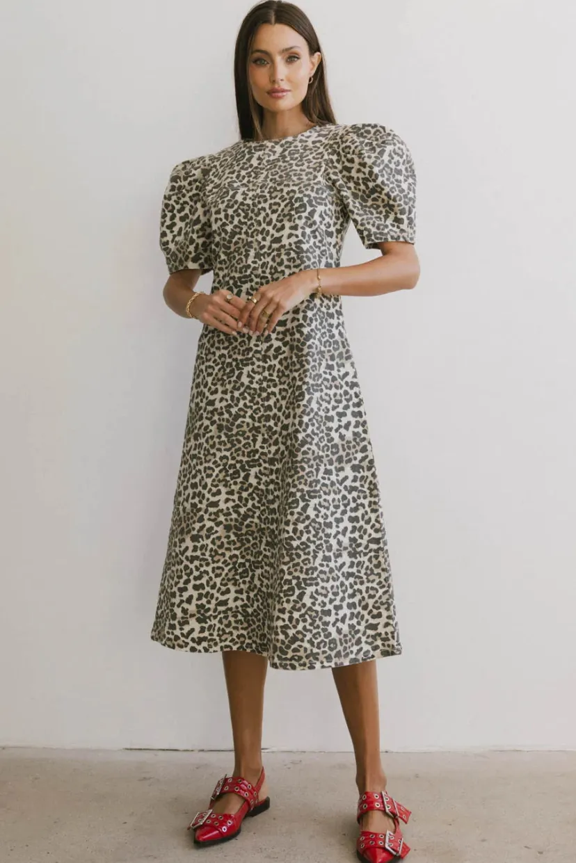 Dresses | Midi Dresses>Bohme Campbell Denim Dress in Leopard