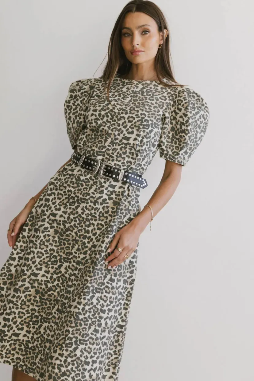 Dresses | Midi Dresses>Bohme Campbell Denim Dress in Leopard