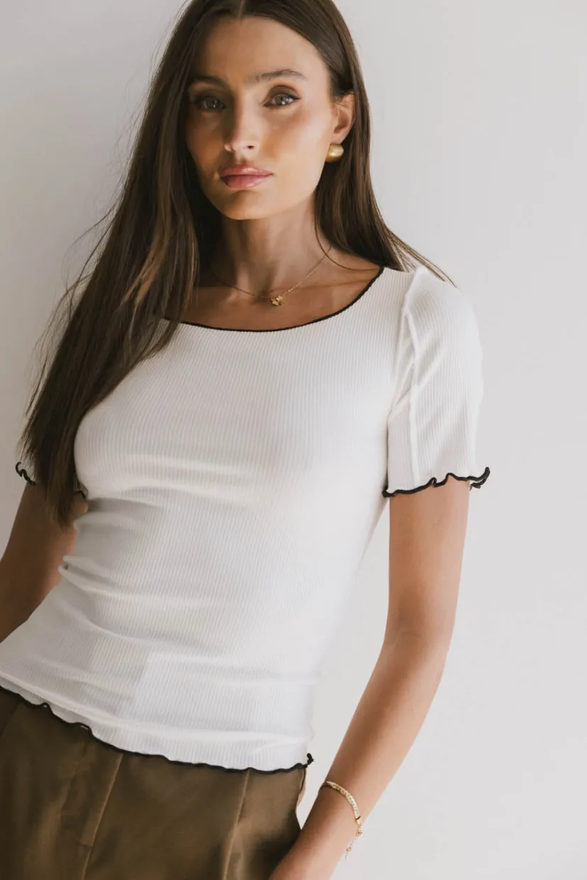 Tops | Essentials>Bohme Carly Lettuce Edge Tee in Ivory